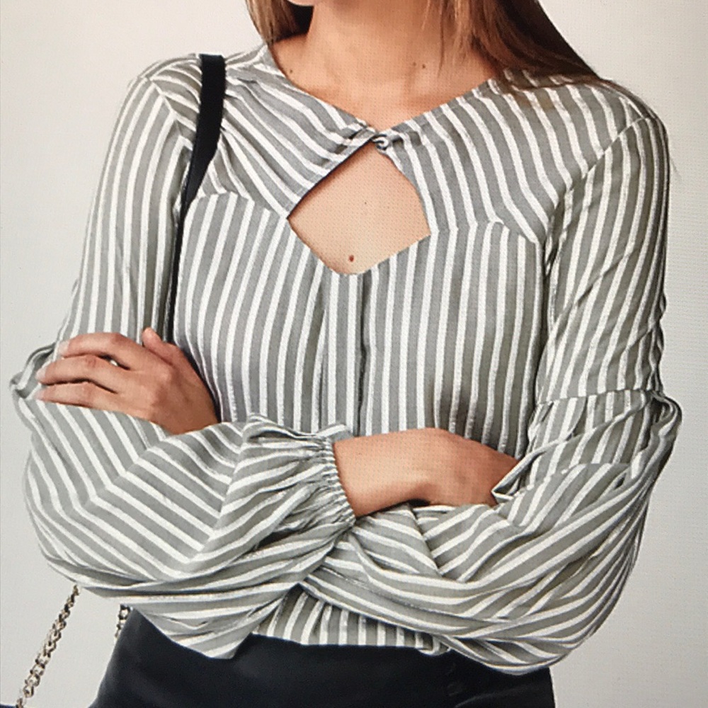 Express Metallic Stripe twist neck cut- out blouse